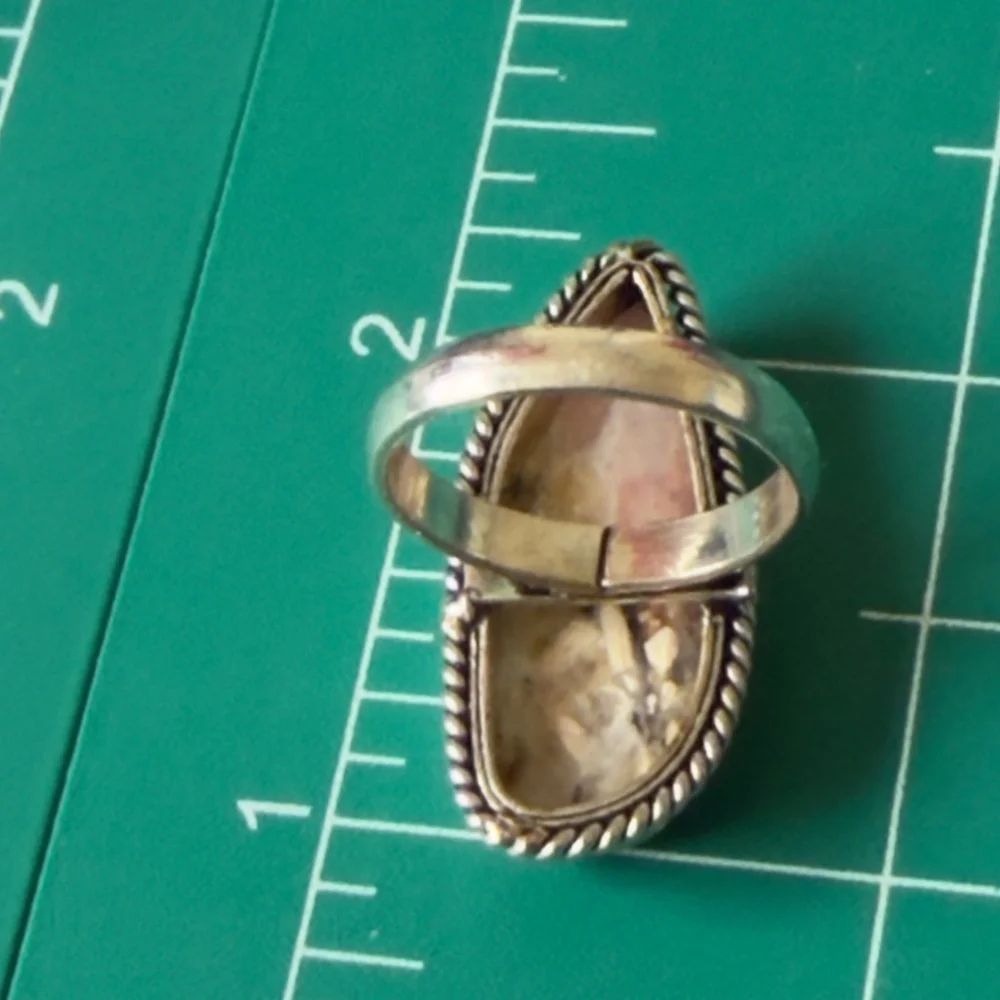 Hand crafted Pink Opal Teardrop Statement Ring Silver Plated Size 6 New - Picture 6 of 9